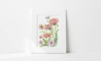 Matted floral artwork on a white background