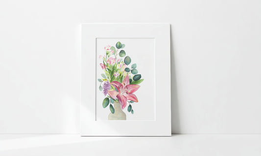 "Lily and Eucalyptus Bouquet" Art Print