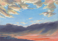 Painting of a Haleiwa, Hawai'i sky with clouds and a mountain range