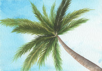 Artistic depiction of a palm tree with a blue sky background